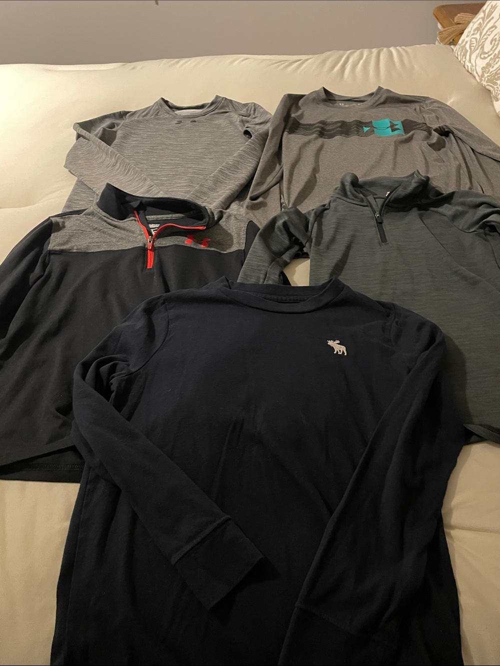 Boys Size Medium  Under Armor Long sleeves and 1 Abercrombie shirt